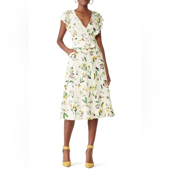 Tanya Taylor Dresses & Skirts - Tanya Taylor Inez Dress Button Up Flutter Sleeve Linen Blend Midi Dress size 4